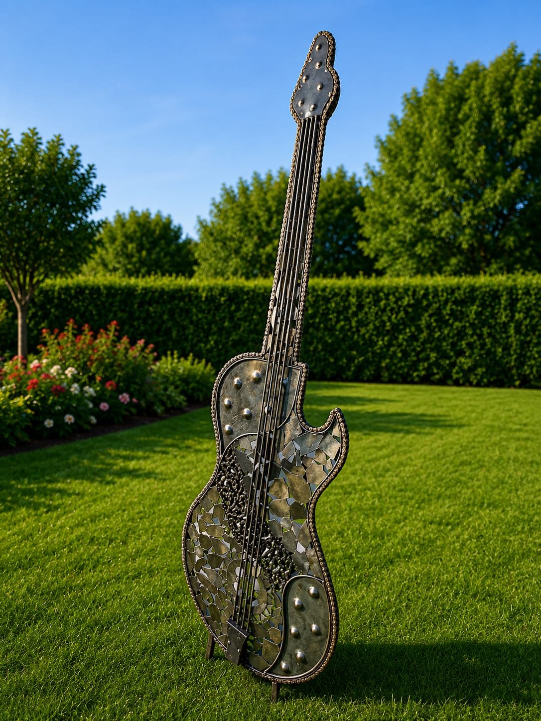 Décoration artisanale en fer forgé représentant une guitare